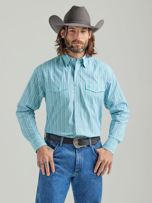 Troubadour™ George Strait™ Green Striped Men's Shirt by Wrangler®