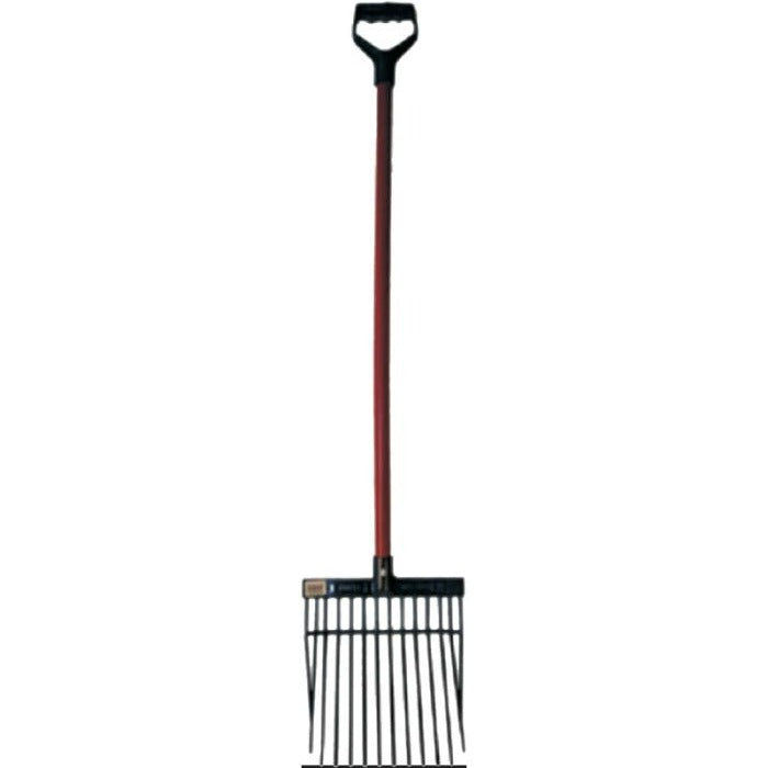 a small manure fork with handle on a white background