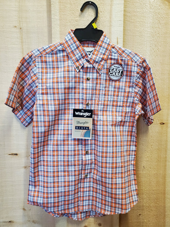 Orange Plaid Short Sleeve Boy's Shirt by Wrangler