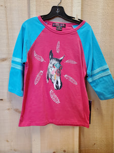 Teal & Pink Baseball Style Girl's T-Shirt by Rock & Roll Cowgirl
