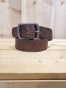 Brown 'Floral' Leather Women's Belt