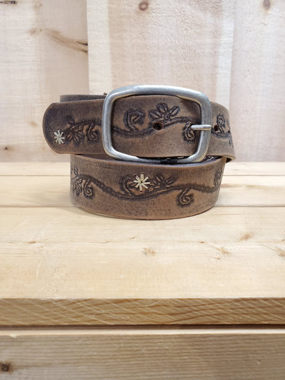 'Antique Floral' Leather Women's Belt