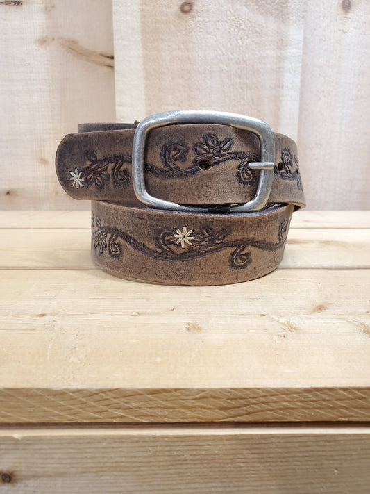 'Antique Floral' Leather Women's Belt