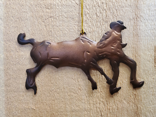 Metal Steer Wrestling Silhouette Tree Ornament