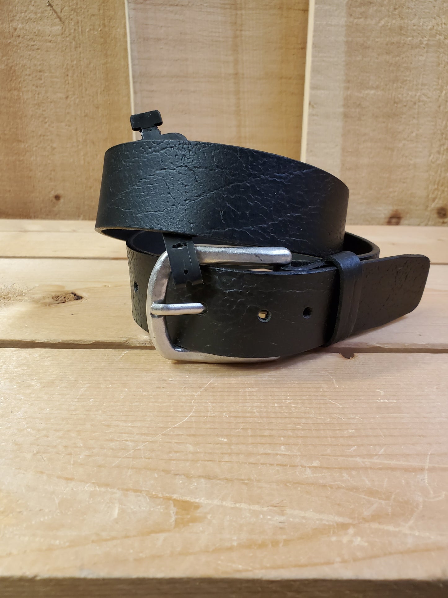 Black 'Bison' Leather Men's Belt