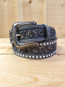 Grey Tooled & Buckstitch Men's Belt by Nocona®