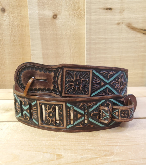 Floral & Geo Tooled Leather Guitar Strap by 3D®