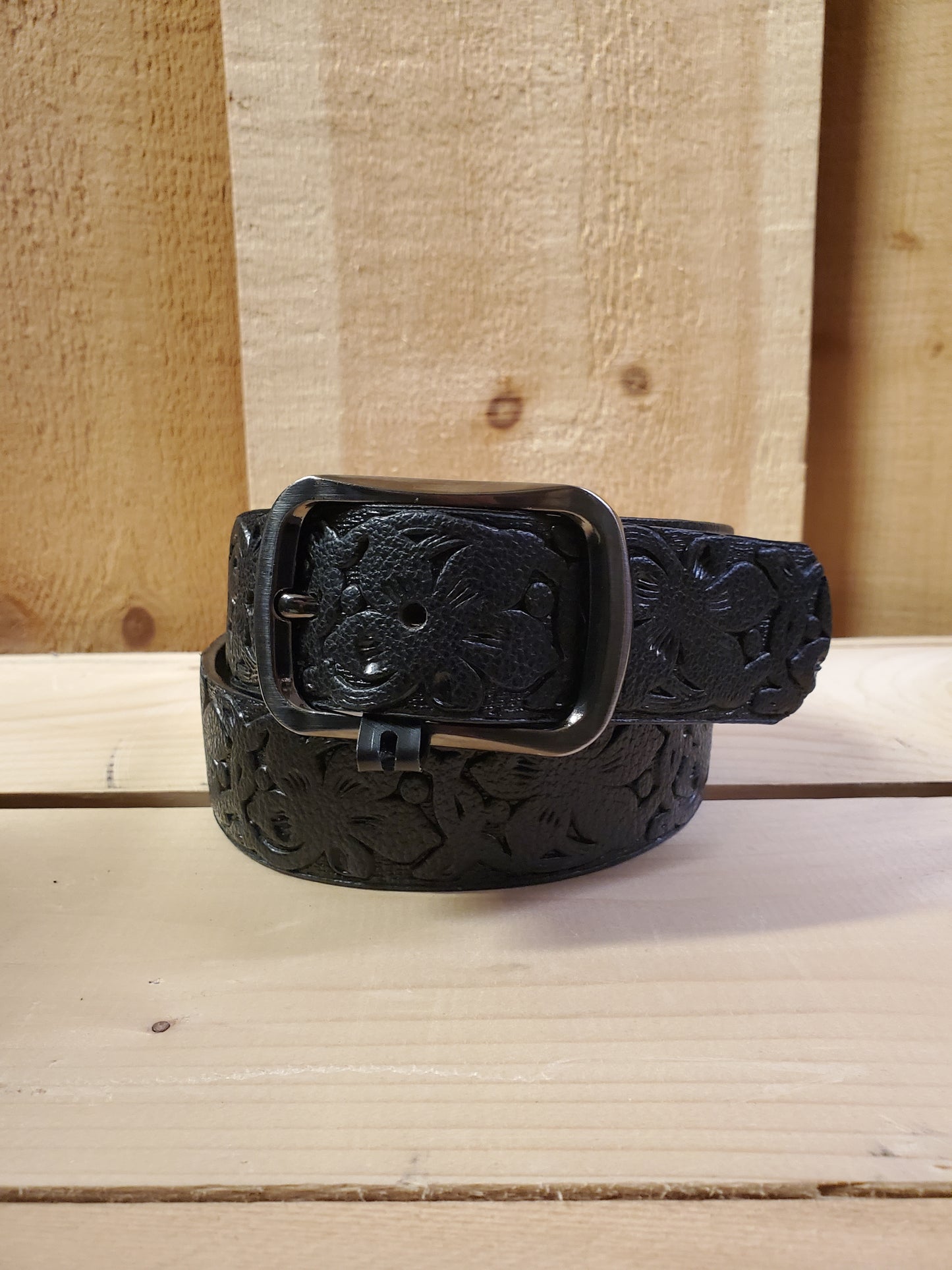 Black 'Floral' Leather Women's Belt