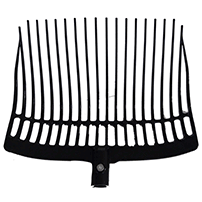 A black plastic manure fork head designed for cleaning horse stalls, with a reinforced rounded plastic head and multiple prongs.