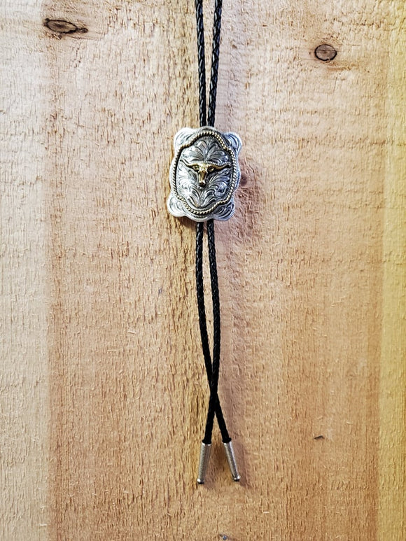 Antique Rectangle Longhorn Bolo Tie