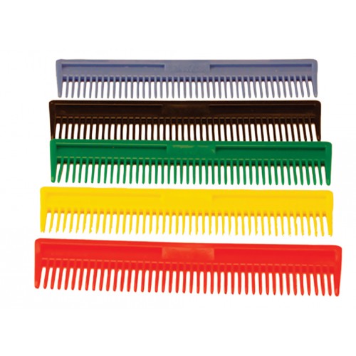 5 colorful mane and tail combs on a white background