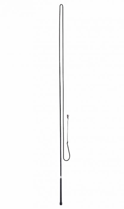 A 65-inch lunge whip with a black shaft, lash, and a rubber grip handle.