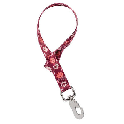 burgundy aztec print bucket strap on a white background