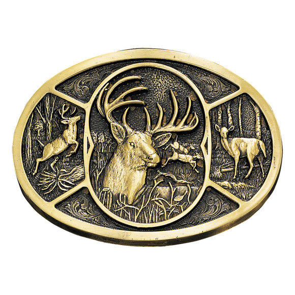 Attitude Deer Heritage Brass Oval Buckle by Montana Silversmiths®