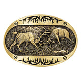 Attitude™ Fighting Elk Brass Oval Buckle by Montana Silversmiths®