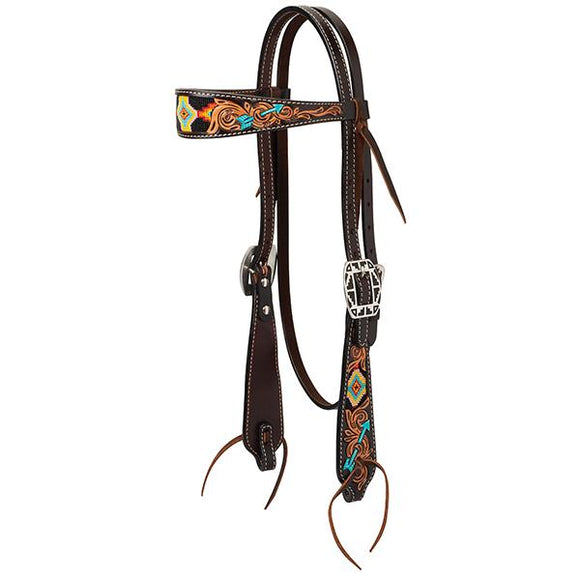 PONY - Turquoise Cross™ Two Tone 'Beads & Arrows' Browband Headstall by Weaver®