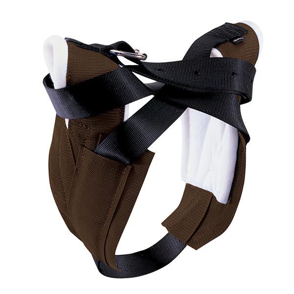 a brown set of nylon horn wraps for use on roping steers