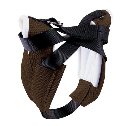 a brown set of nylon horn wraps for use on roping steers