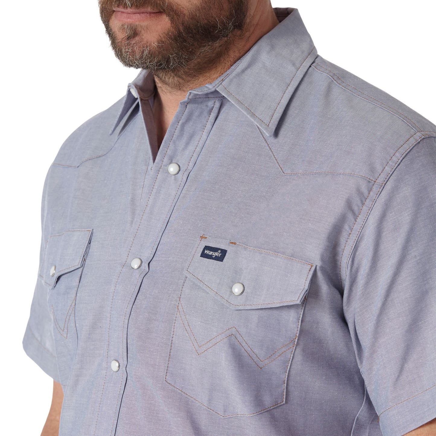 Chambray Cowboy Cut® Short Sleeve Men's Shirt by Wrangler®