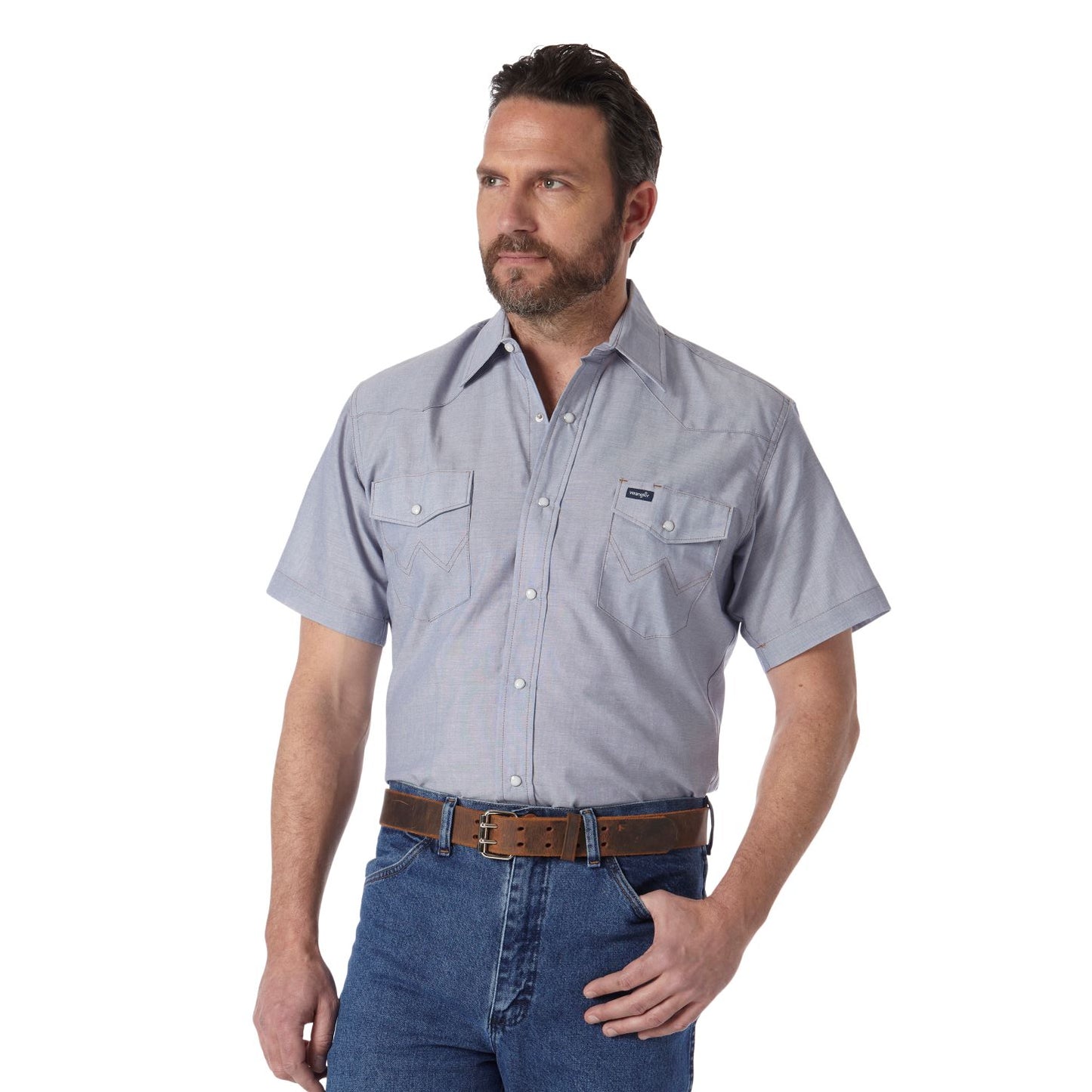 Chambray Cowboy Cut® Short Sleeve Men's Shirt by Wrangler®
