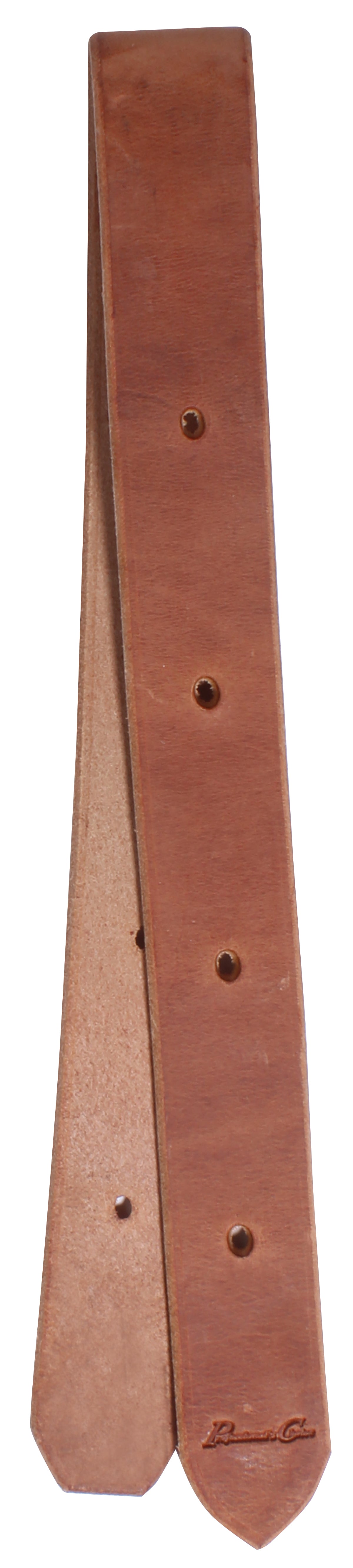 a piece of harness leather with holes to use as an off billet on a western saddle