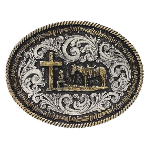 Attitude™ Two Tone Kneeling at the Cross Buckle by Montana Silversmiths®