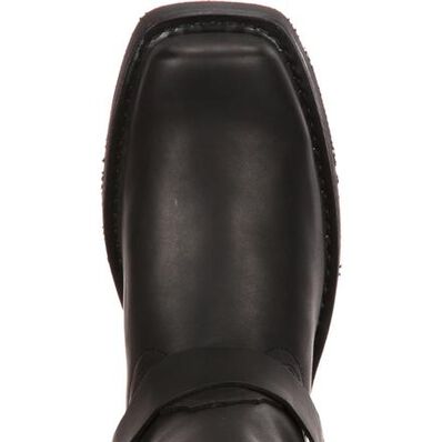 toe of a black harness boot