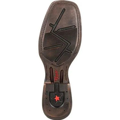 the outsole of a wide square toe cowboy boot