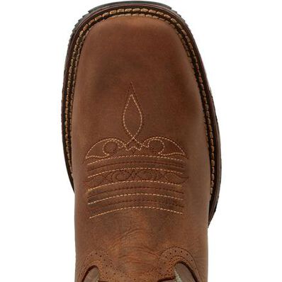 brown toe of a square toe cowboy boot