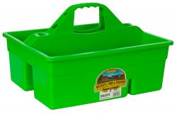 A lime green Duratote Grooming & Accessory Box with multiple compartments and a handle on the side.