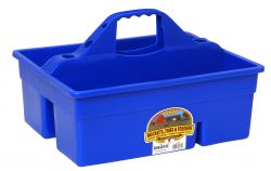 A blue Duratote Grooming & Accessory Box with multiple compartments and a handle on the side.
