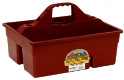 A burgandy Duratote Grooming & Accessory Box with multiple compartments and a handle on the side.