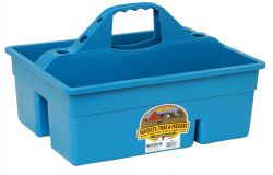 A blue Duratote Grooming & Accessory Box with multiple compartments and a handle on the side.