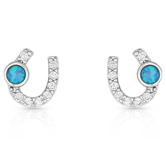 Mini Clear Stone Horseshoe With Opal Earrings by Montana Silversmiths®