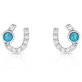 Mini Clear Stone Horseshoe With Opal Earrings by Montana Silversmiths®