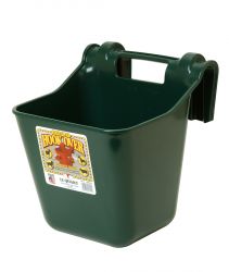 a green square bucket with hooks to put over a fence, on a white background.