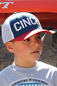 Youth Prussian Blue and Red Ball Cap with Snapback by Cinch®