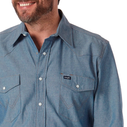 Cowboy Cut™ Chambray Blue Denim Men's Shirt by Wrangler®