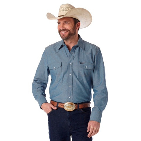 Cowboy Cut™ Chambray Blue Denim Men's Shirt by Wrangler®