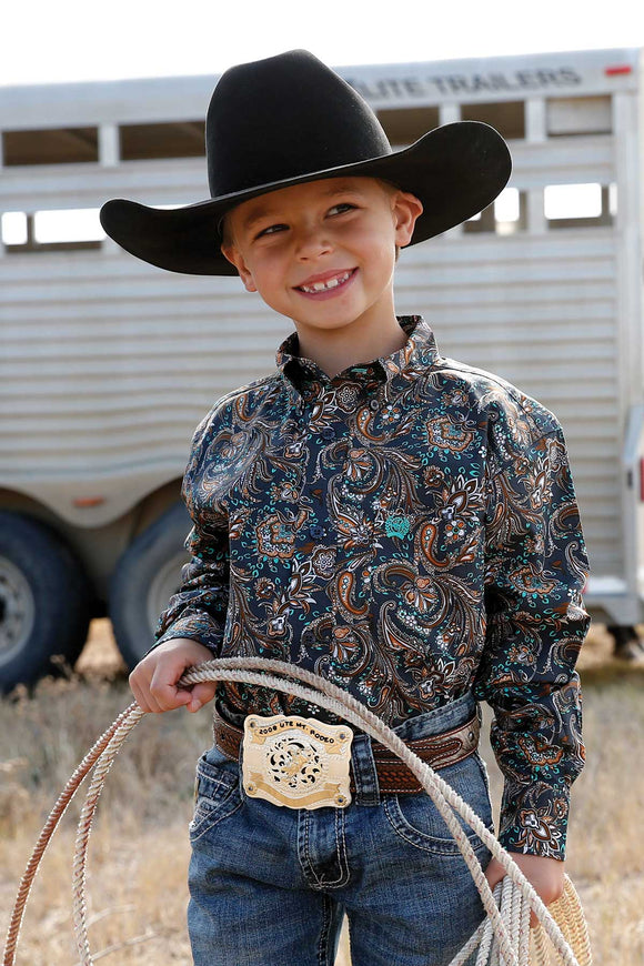'Match Dad' - Charcoal Paisley Print Youth Shirt by Cinch®