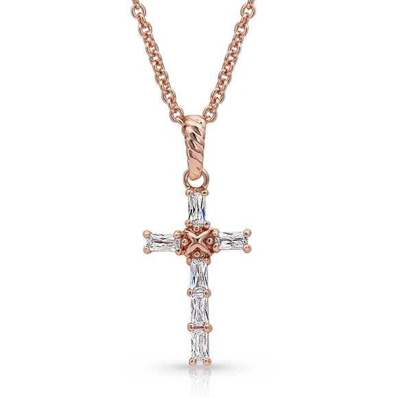 Rose Gold & Cubic Zirconia Cross Necklace by Montana Silversmiths
