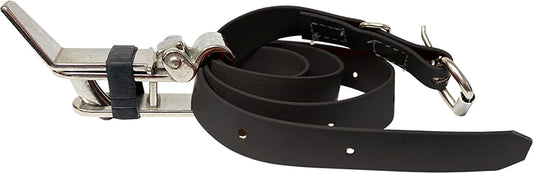 a metal and black strap item used for roping practise
