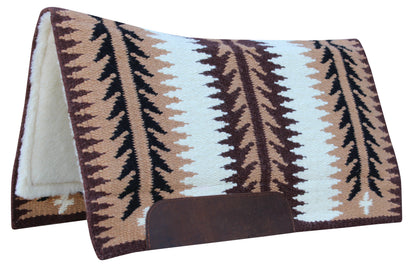 a brown and white woven top saddle pad on a white background