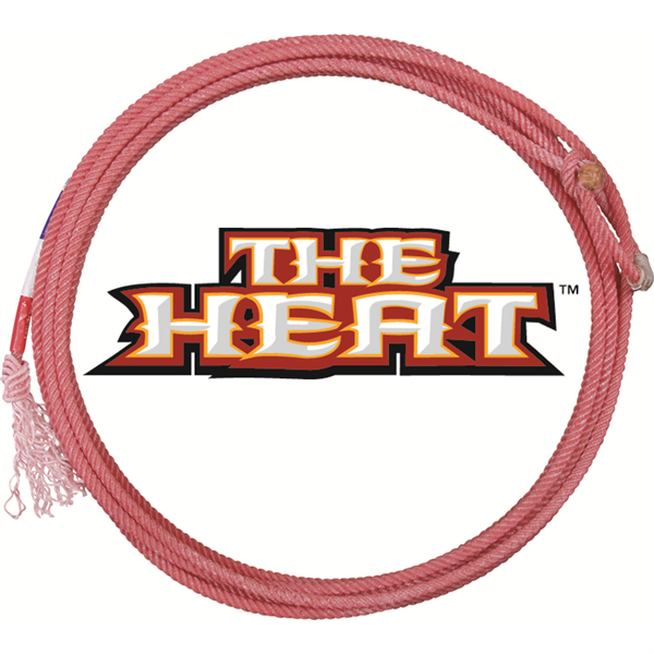 A red team rope with 'The Heat' branding on it, indicating the product is designed for team roping.