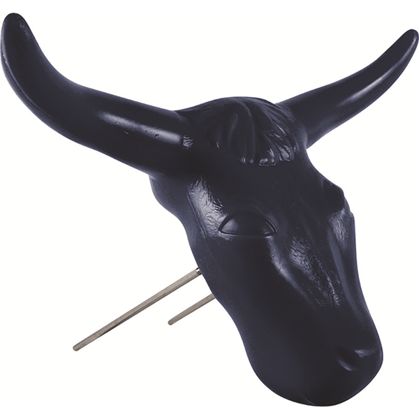 a black plastic moulded steer head with pegs for roping practise